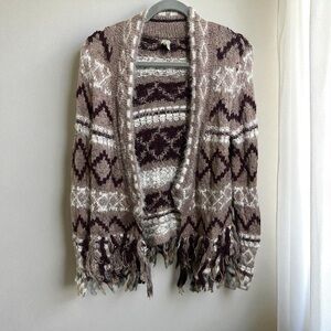 BKE Boho Western Fringe Aztec Open Cardigan Size Medium
